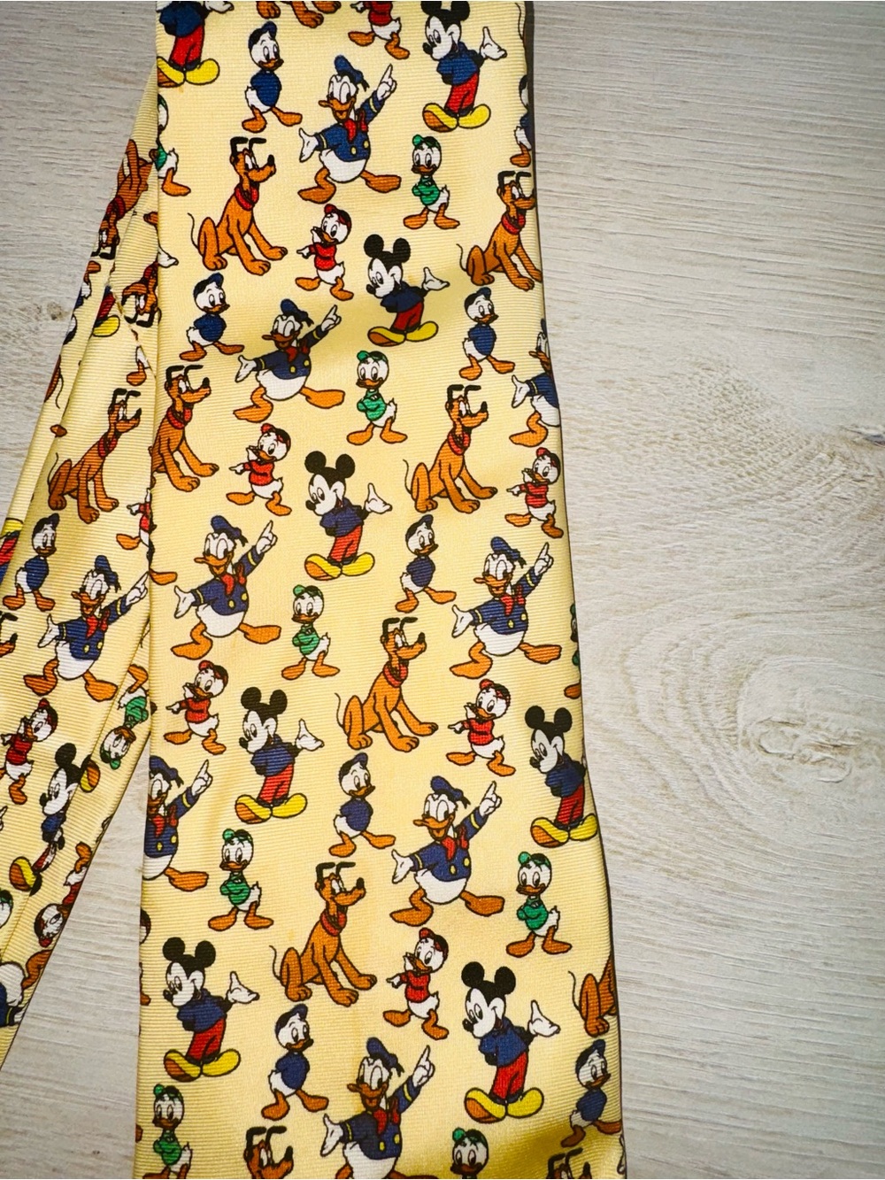 Disney “Tie Rack” Yellow Tie with Mickey Mouse, Pluto Rare Characters